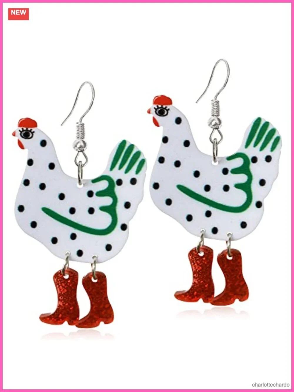 Acrylic Big Hen Chicken Drop Dangle Earrings Farm Animal Charm Jewelry
